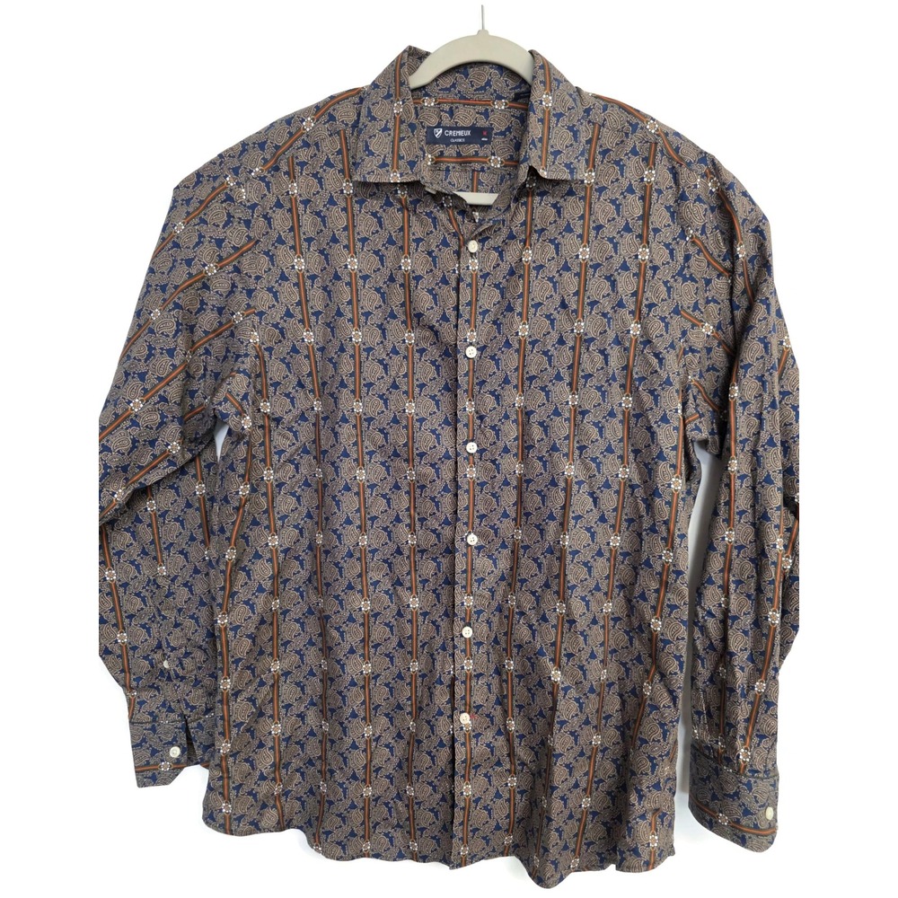 Cremieux Classics Mens Medium Blue Paisley Stripe Button Down Shirt 100% Cotton